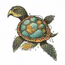 sea turtle surrounded by mountains and stars  tattoo design idea