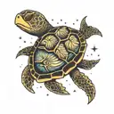 sea turtle surrounded by mountains and stars  tattoo design idea