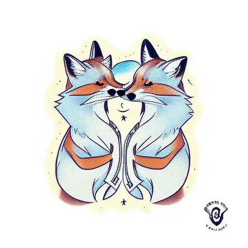 two foxes playing with each other, one with a collar with the number 03 on his neck, and the other with the number 10 tattoo design idea