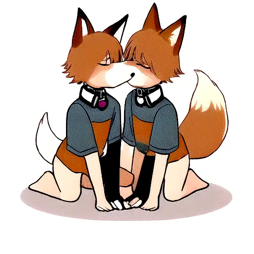 two foxes playing with each other, one with a collar with the number 03 on his neck, and the other with the number 10 tattoo design idea