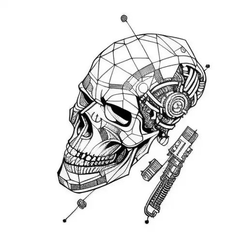 cyberpunk skull forearm tattoo design idea