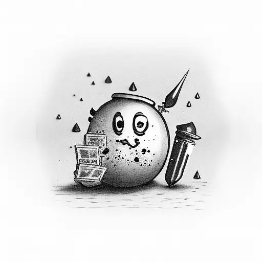 dimly lit table with a bill stamped paid in full three bloody nails and a candle tattoo design idea