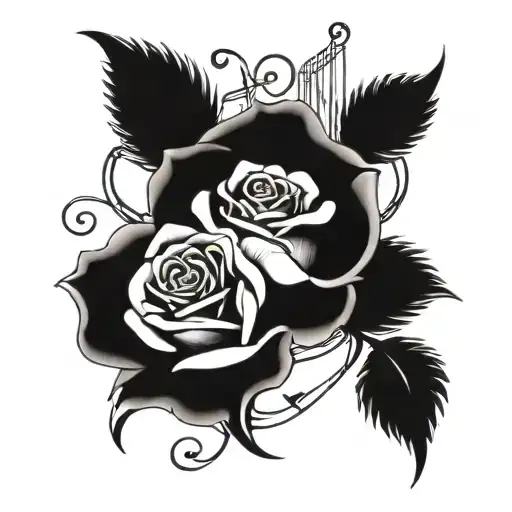 rose with music notes intertwined tattoo design idea
