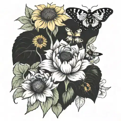 libra, english, Maltese, bee, sunflowers growing tattoo design idea