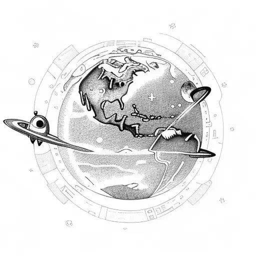 astronaut sitting on top of a world globe, in a thinking position tattoo design idea