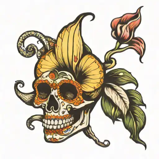 sugar skull and calla lily tattoo design idea
