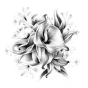 bouquet of flowers with calla lilies and sakura flowers tattoo design idea