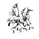 bouquet of flowers with calla lilies and sakura flowers tattoo design idea