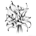 bouquet of flowers with calla lilies and sakura flowers tattoo design idea