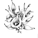 bouquet of flowers with calla lilies and sakura flowers tattoo design idea