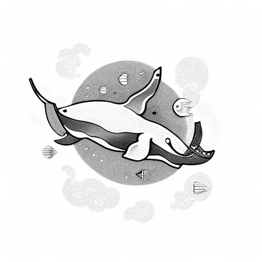 A majestic whale diving into a sea of books tattoo design idea