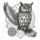 Mystical owl perched on a sacred geometric symbol tattoo design idea
