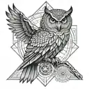 Mystical owl perched on a sacred geometric symbol tattoo design idea