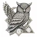 Mystical owl perched on a sacred geometric symbol tattoo design idea