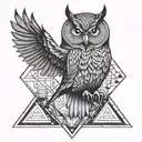 Mystical owl perched on a sacred geometric symbol tattoo design idea