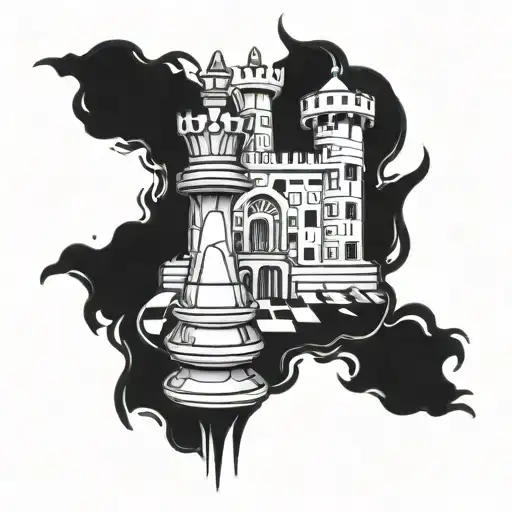 castle chess king tattoo design idea