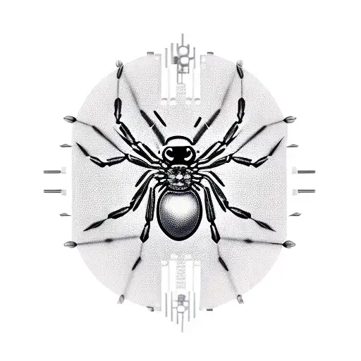 Electronic Microchip with spider legs that says "Evil Inside" tattoo design idea