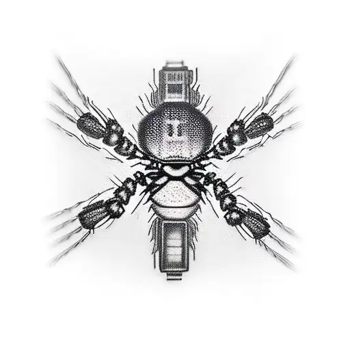 Realistic Microchip with spider legs that says "Evil Inside" tattoo design idea