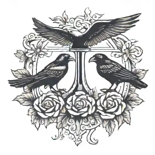 crow and molotov cocktail tattoo design idea