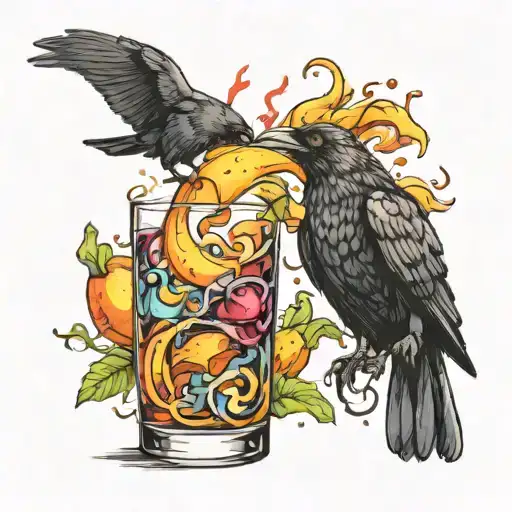 crow and molotov cocktail tattoo design idea