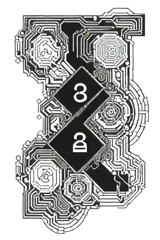Cybernetic dark ornament with number and serial code  tattoo design idea