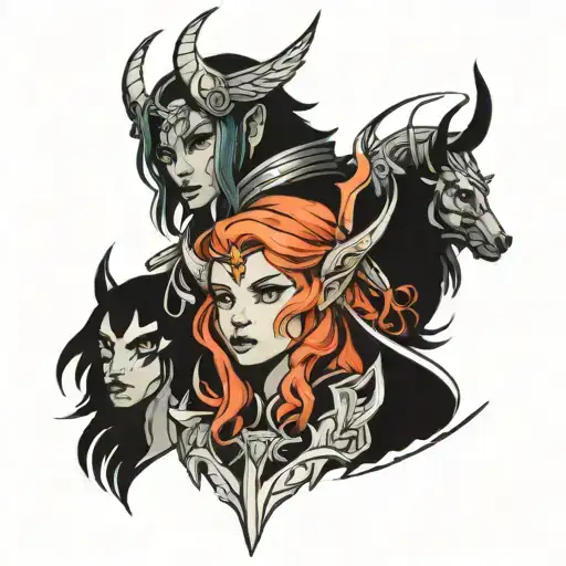 Three valkeries Eir, Sif & Freyja tattoo design idea
