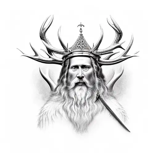 god of hunting with antler crown tattoo design idea