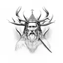 god of hunting with antler crown tattoo design idea