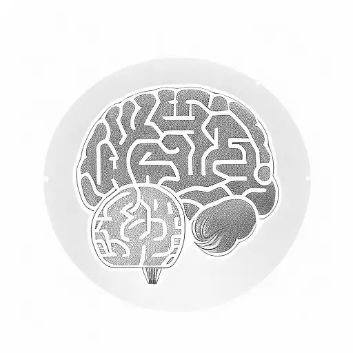A brain made of binary code with a digital clock embedded in it tattoo design idea