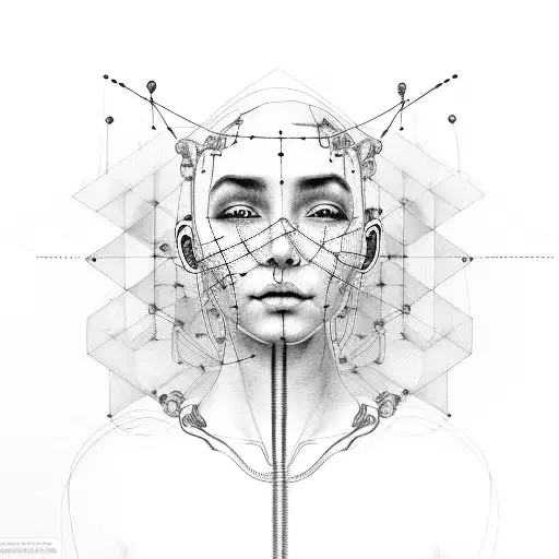Humans controlled by computer code and connected with cables attached to heads  tattoo design idea