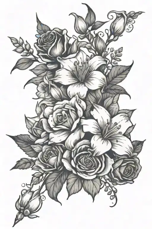 roses, lily of the valley, gladiolus, aster, narcissus   tattoo design idea