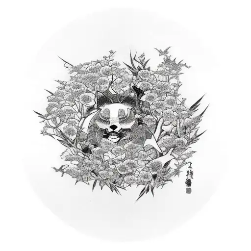 black and white forest with colored flowers  tattoo design idea