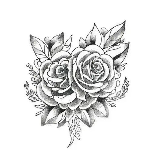 black and white forest with colored flowers  tattoo design idea