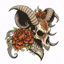 Capricorn skull mandala flowers tattoo design idea