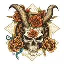 Capricorn skull mandala flowers tattoo design idea