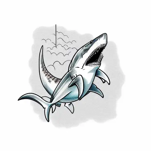 Skeleton riding shark tattoo design idea