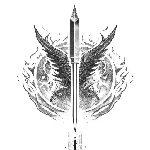 vertical broken sword with flames in the tip  tattoo design idea