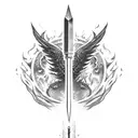 vertical broken sword with flames in the tip  tattoo design idea