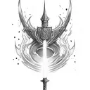 vertical broken sword with flames in the tip  tattoo design idea