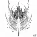 vertical broken sword with flames in the tip  tattoo design idea