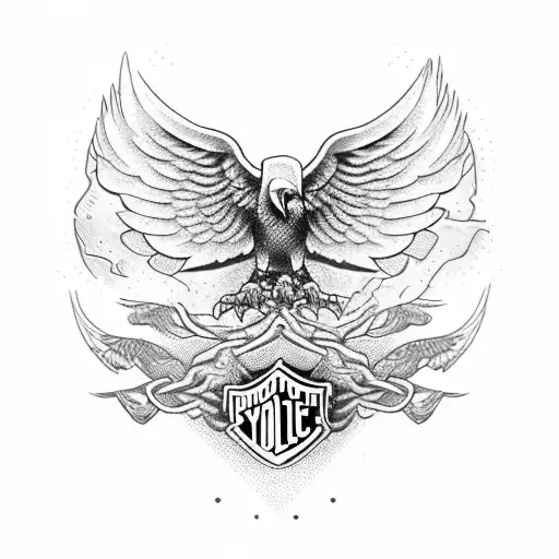 Harley davidson engine with an eagle grabbing it tattoo design idea