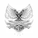 Harley davidson engine with an eagle grabbing it tattoo design idea
