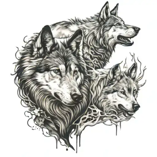 sheepdog vs wolf surrounded tattoo design idea