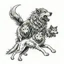 sheepdog surrounded by wolves fighting tattoo design idea