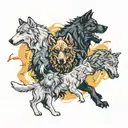 sheepdog surrounded by wolves fighting tattoo design idea