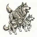 sheepdog surrounded by wolves fighting tattoo design idea