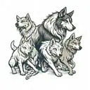 sheepdog surrounded by wolves fighting tattoo design idea