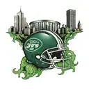 new york jets stadium with new york skyline tattoo design idea