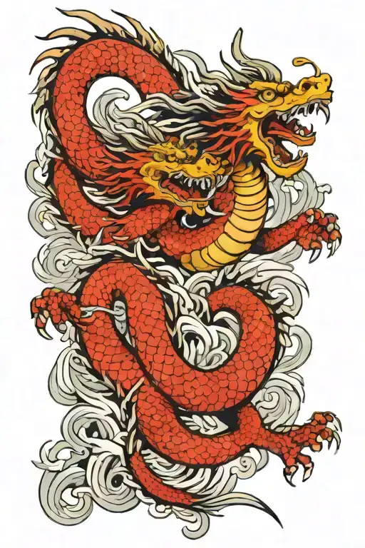 Chinese style dragon breathing fire on a sign "Invictus maneo" tattoo design idea