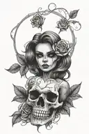 skull roses feminine pretty demon girl wearing tattoo design idea